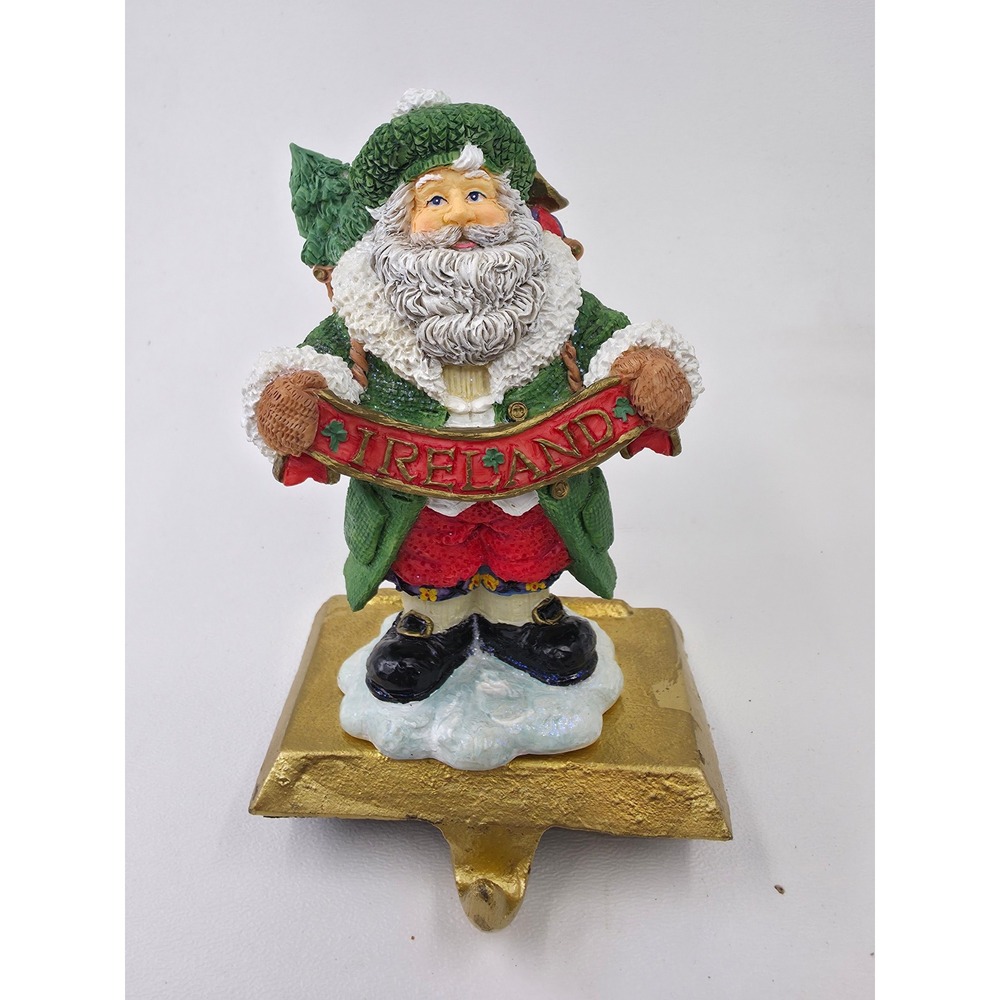 Irish Santa Claus Stocking Holder Ireland Banner Green Suit Christmas Decor 5.5"